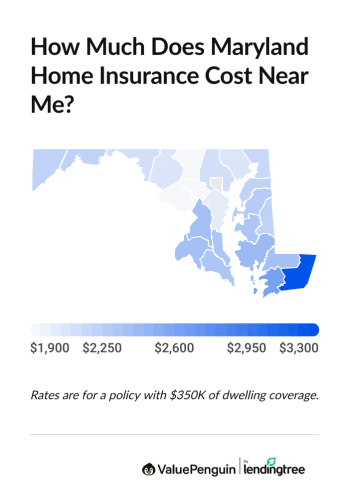 Average cost of Maryland homeowners insurance by county